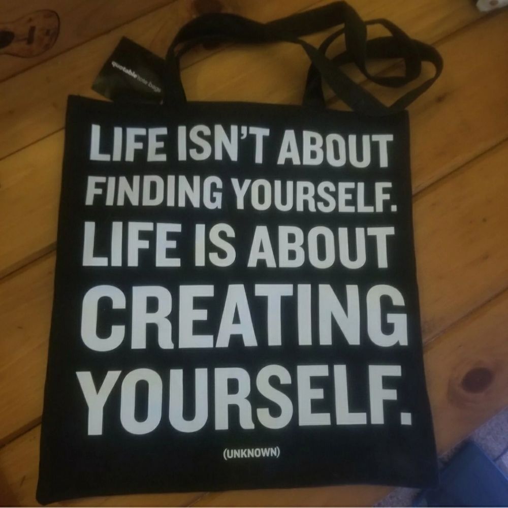 Quotable Bag Inspirational Quote in White Font on Black Shopper Tote Bag
